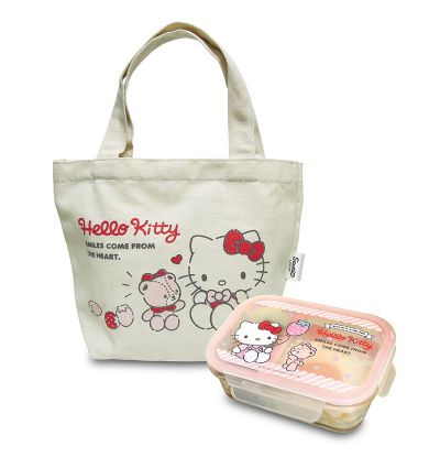 Hello Kitty 分隔玻璃保鮮盒(附提袋)